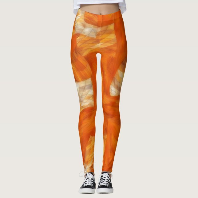Orange och Abstrakt för tan Leggings och Artsy (Framsida)
