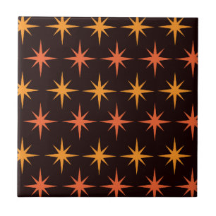 Orange och Amber Starburst Mid Century Modern Kakelplatta
