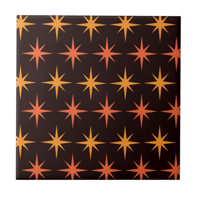 Orange och Amber Stjärnburst Mid Century Modern  Kakelplatta (Framsidan)