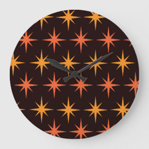 Orange och Amber Stjärnburst Mid Century Modern Stor Klocka