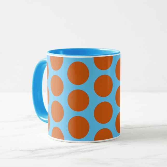 Orange och Aqua Blue Polka Dot Art Mugg Kopp (Framsida vänster)
