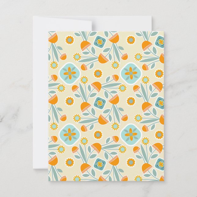 Orange och Aqua Folk Art Flower Bouquet Anteckningskort (Framsida)