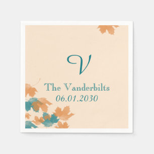 Orange och Aqua Monogram Bröllop Monogram Bröllop Pappersservett