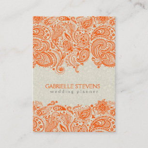 Orange och Beige Blommigt Paisley Snöre Visitkort
