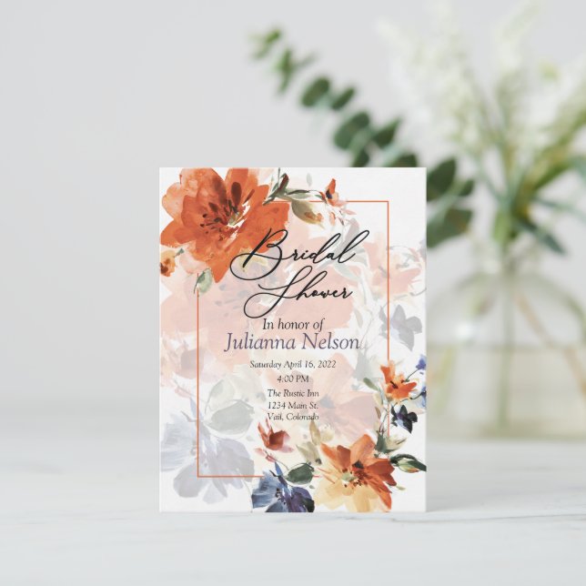 Orange och blå akvarell höst blommande inbjudningar (Stående Fram)