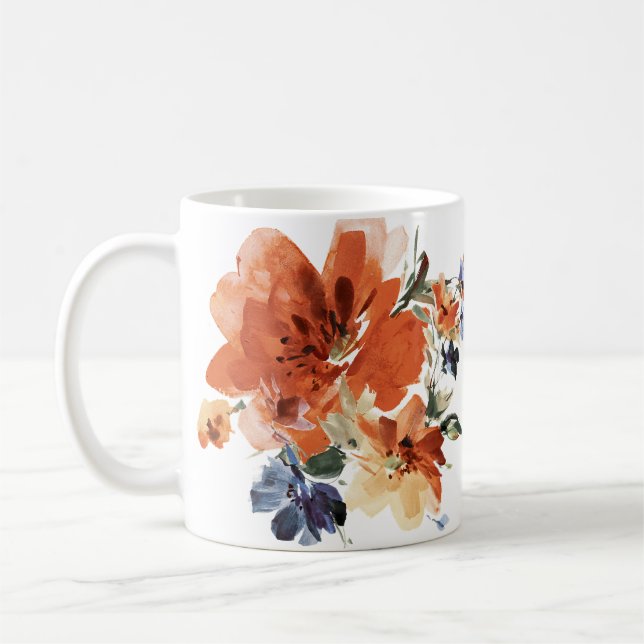 Orange och blå akvarellblomma  kaffemugg (Vänster)