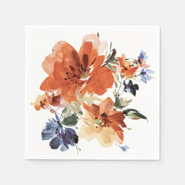 Orange och blå akvarellblomma pappersservett (Framsidan)