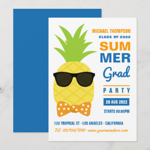 Orange och Blå Ananas Sommar Examen Fest Inbjudan