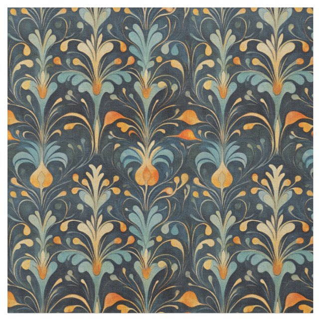 Orange och blå Art nouveau Tyg (Närbild)