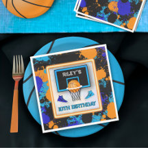 Orange och blå basketbollsfärgplatta födelsedag