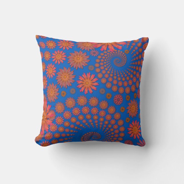 Orange och blå blommig design kudde (Framsida)