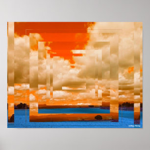 Orange och blå fyrkanter Poster 14 x 11 tum