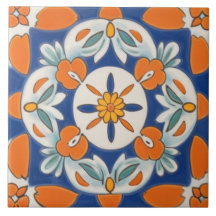 Orange och blå geometrisk Blommigt i Medelhavsområ
