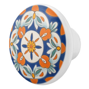 Orange och blå geometrisk Blommigt i Medelhavsområ Knopp