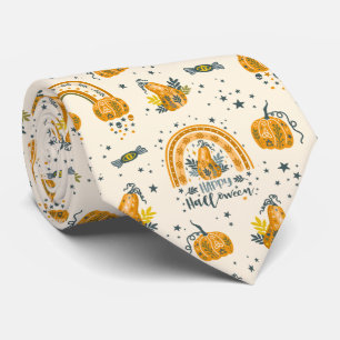 Orange och blå grått Halloween-symboler mönster Slips