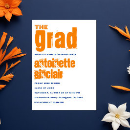 Orange och Blå Grunge Typografi Examenfest Inbjudningar