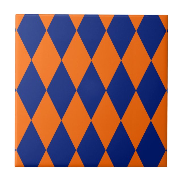 Orange och blå Harlekinrutig design  Kakelplatta (Framsidan)