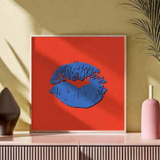 Orange och blå kyssande läppar poster