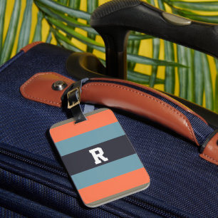 Orange och blå monogrammad stripe bagagebricka