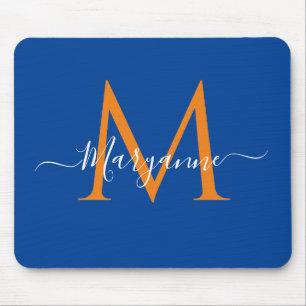 Orange och blå Personlig Monogram Blue Musmatta