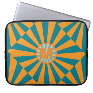 Orange och Blå Retro Sunbeam Cool Monogram Laptop Fodral