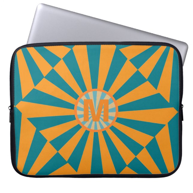 Orange och Blå Retro Sunbeam Cool Monogram Laptop Fodral (Framsidan)