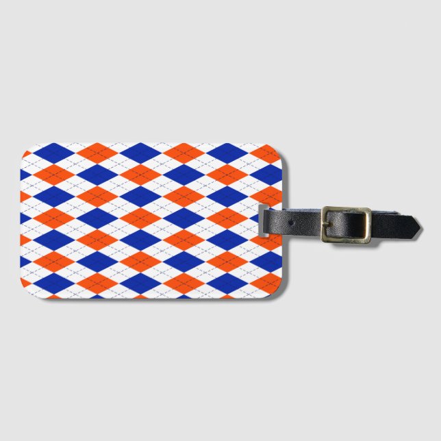 Orange och blå romb-argyle bagagebricka (Framsida horisontal)