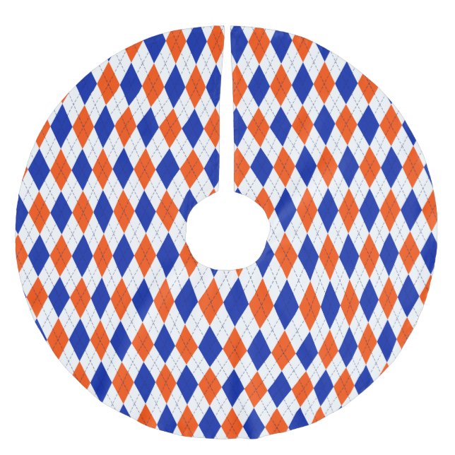 Orange och blå romb-argyle julgransmatta borstad polyester (Framsidan)
