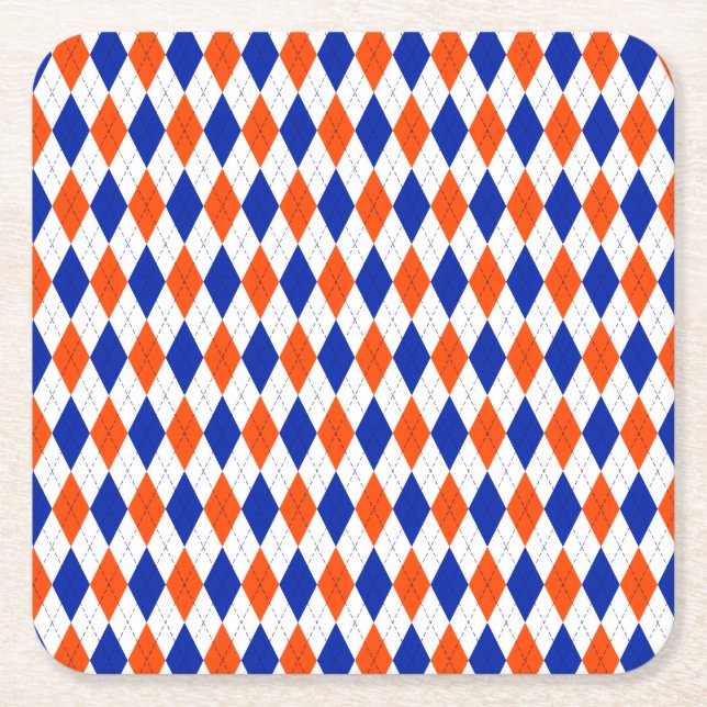 Orange och blå romb-argyle underlägg papper kvadrat (Framsidan)