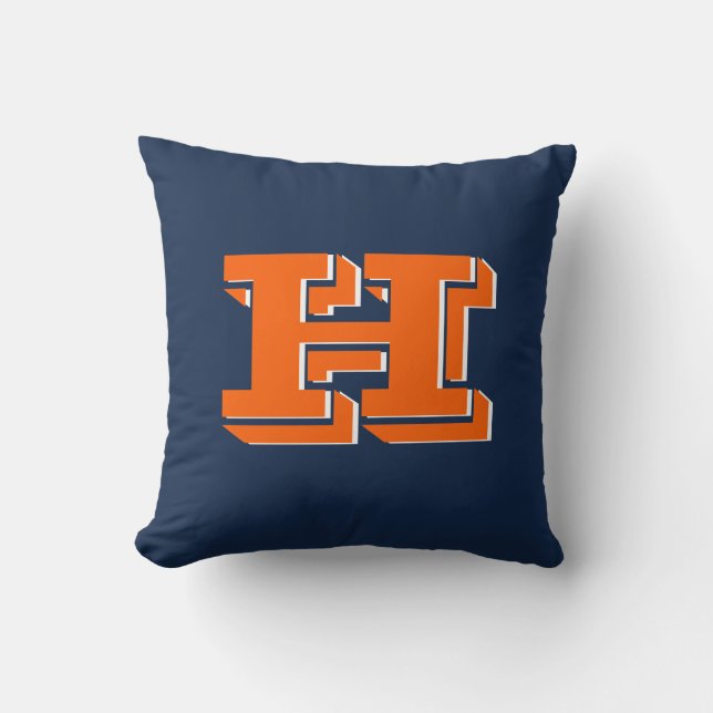 Orange och Blå Skolstolthet Monogram Kudde (Framsida)