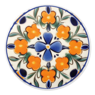 Orange och Blåa blommor för folkart Blommigt Knopp