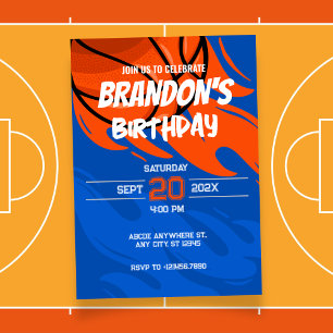 Orange och blåaktig Basketball-brandfödelsedag Inbjudningar