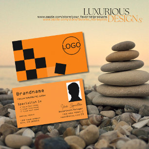 Orange- och Black Chessboard med Logotyp- och foto Visitkort