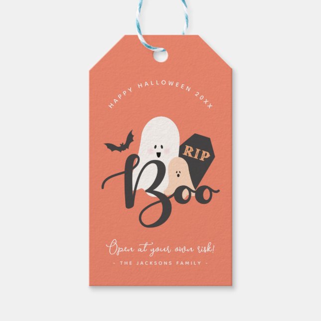 Orange och Black Cute Halloween Spöken Presentetikett (Framsidan)