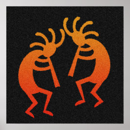 Orange och Black Dancing Kokopelli Poster
