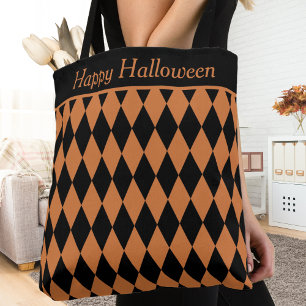 Orange och Black Diamond Harlequin Mönster Anpassn Tygkasse