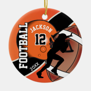 Orange och Black Football Player Julgransprydnad Keramik