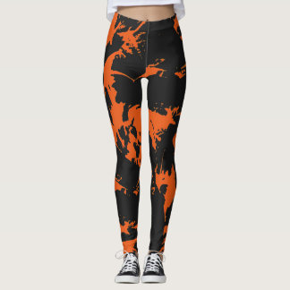 Orange och Black Graffiti Splatter Leggings