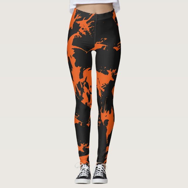 Orange och Black Graffiti Splatter Leggings (Framsida)