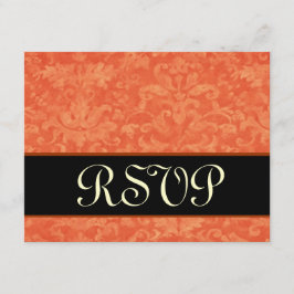 Orange och Black Grunge Damask OSA Bröllop Kort