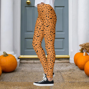 Orange och Black Halloween fladdermus Leggings