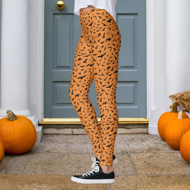 Orange och Black Halloween fladdermus Leggings (Skapare uppladdad)