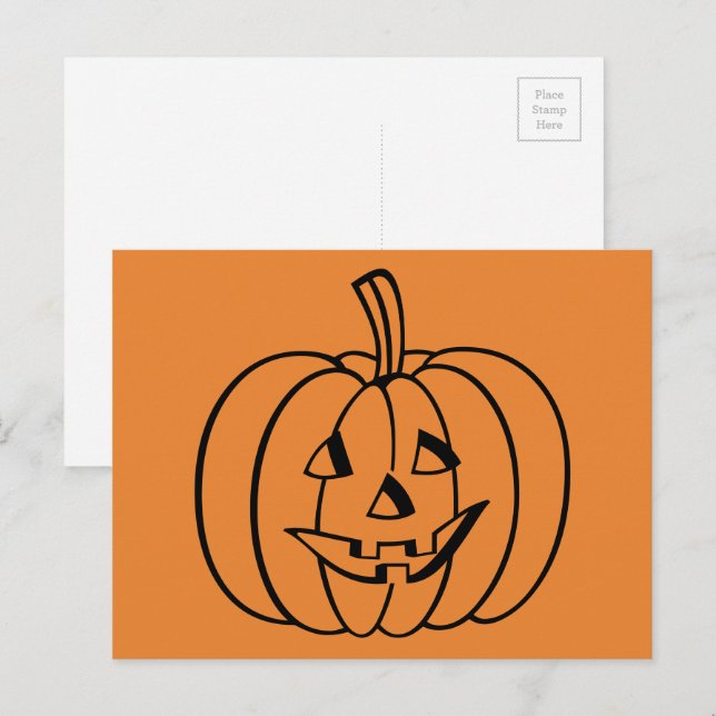 Orange och Black Halloween Jack-O-Lantern Pumpkin Vykort (Fram/baksida)