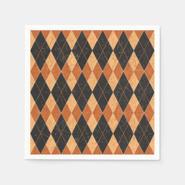 Orange och Black Harlequin Vintage Halloween Pappersservett (Framsidan)