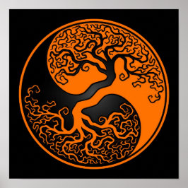 Orange och Black Livets träd Yin Yang Poster
