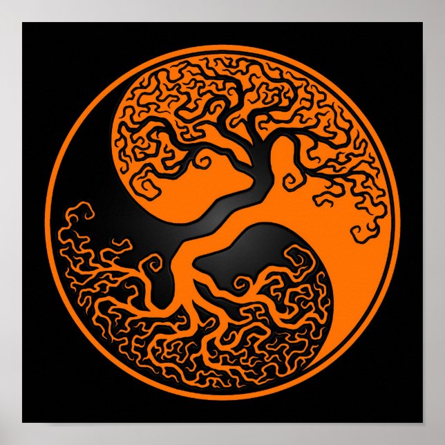 Orange och Black Livets träd Yin Yang Poster (Framsidan)