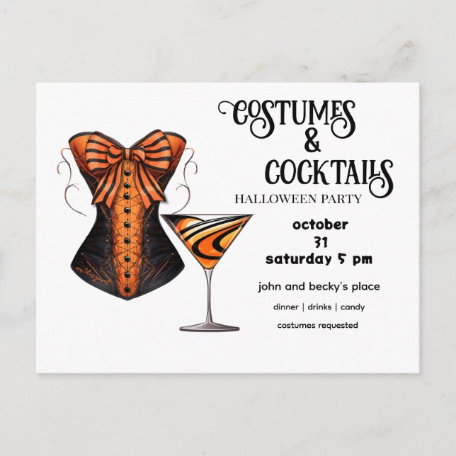 Orange och Black Martini och Costume & Cocktails Helg Vykort (Framsida)