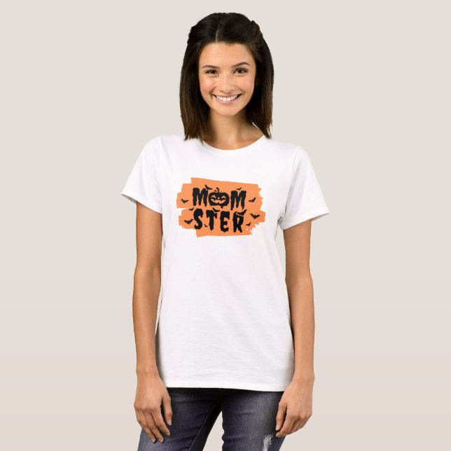 Orange och Black Momster Halloween T Shirt (Hel framsida)