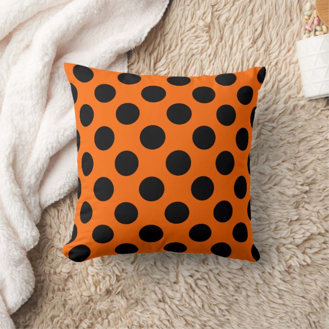 Orange och Black Polka Dot Mönster Kudde (Filt)