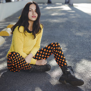 Orange och Black Polka dots Mönster Halloween Leggings